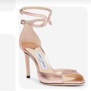 Jimmy Choo Lane 85 metallic rose gold sandals 7.5